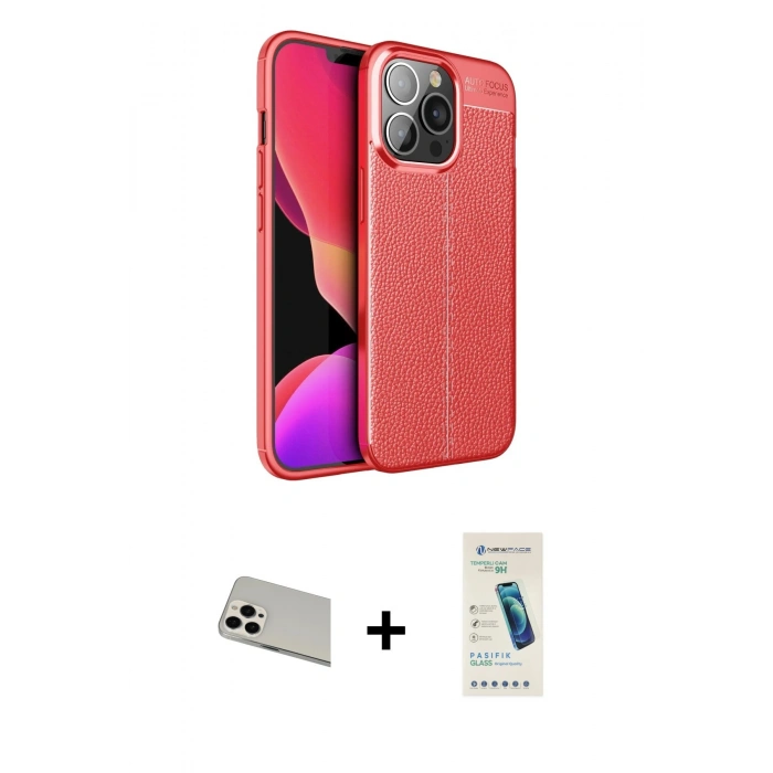 MARSİLYAN™- iPhone 13 Pro Max Kılıf Doruk Klasik Özel Seri - Şeffaf Pasifik Cam Ekran Koruyucu + Rainbow Kamera Lens Koruma Cam - BZ