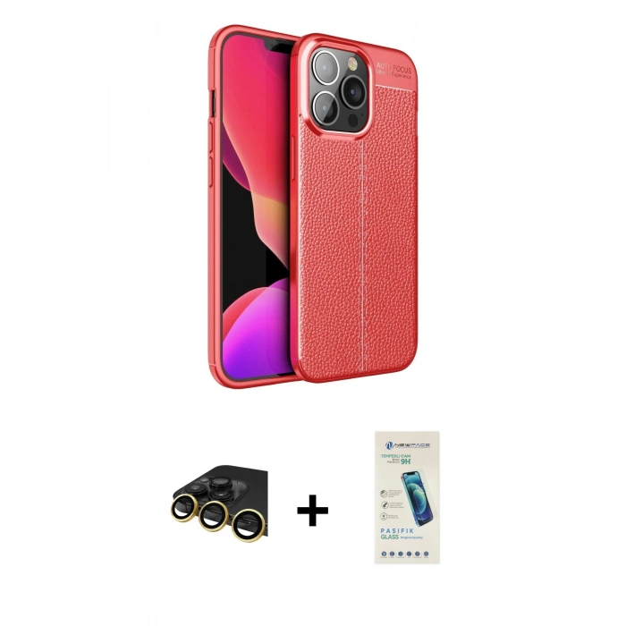 MARSİLYAN™- iPhone 13 Pro Max Kılıf Doruk Klasik Özel Seri - Şeffaf Pasifik Cam Ekran Koruyucu + Raze Metal Kamera Lens - GD