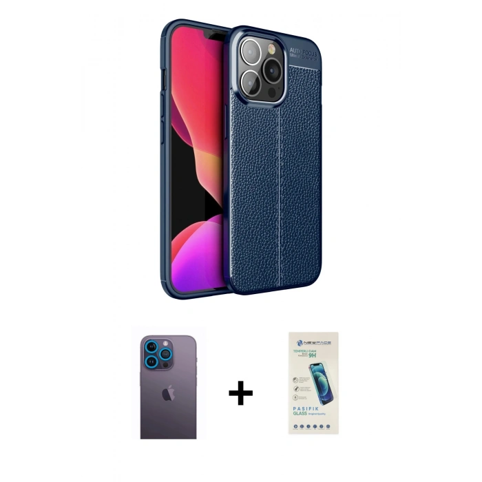 MARSİLYAN™- iPhone 13 Pro Max Kılıf Doruk Klasik Özel Seri - Şeffaf Pasifik Cam Ekran Koruyucu + Neon Fosforlu Kamera Lens - MI