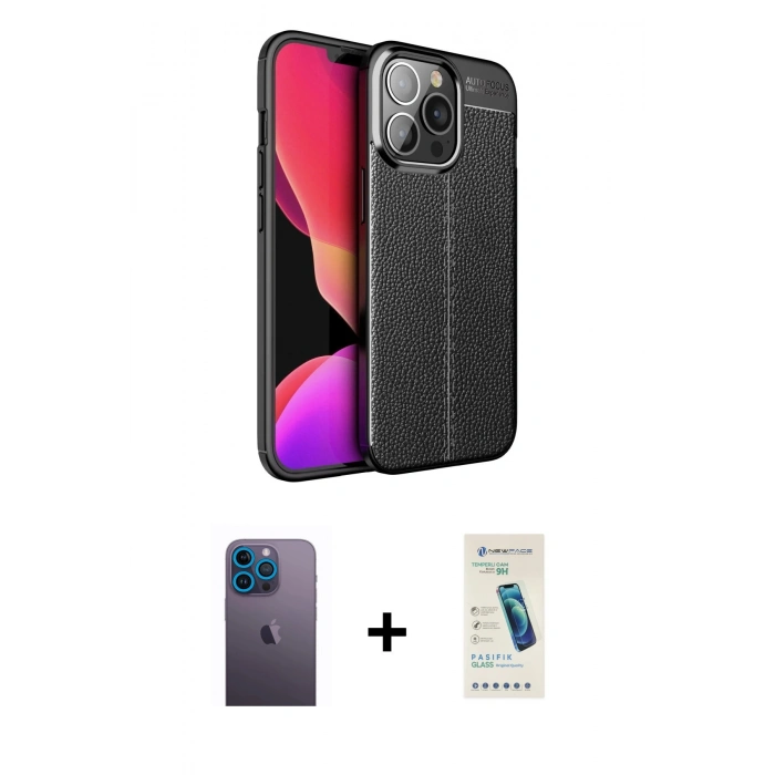 MARSİLYAN™- iPhone 13 Pro Max Kılıf Doruk Klasik Özel Seri - Şeffaf Pasifik Cam Ekran Koruyucu + Neon Fosforlu Kamera Lens - MI