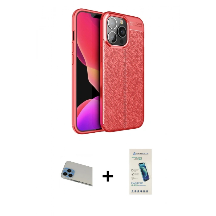 MARSİLYAN™- iPhone 13 Pro Max Kılıf Doruk Klasik Özel Seri - Şeffaf Pasifik Cam Ekran Koruyucu + Rainbow Kamera Lens Koruma Cam - MI