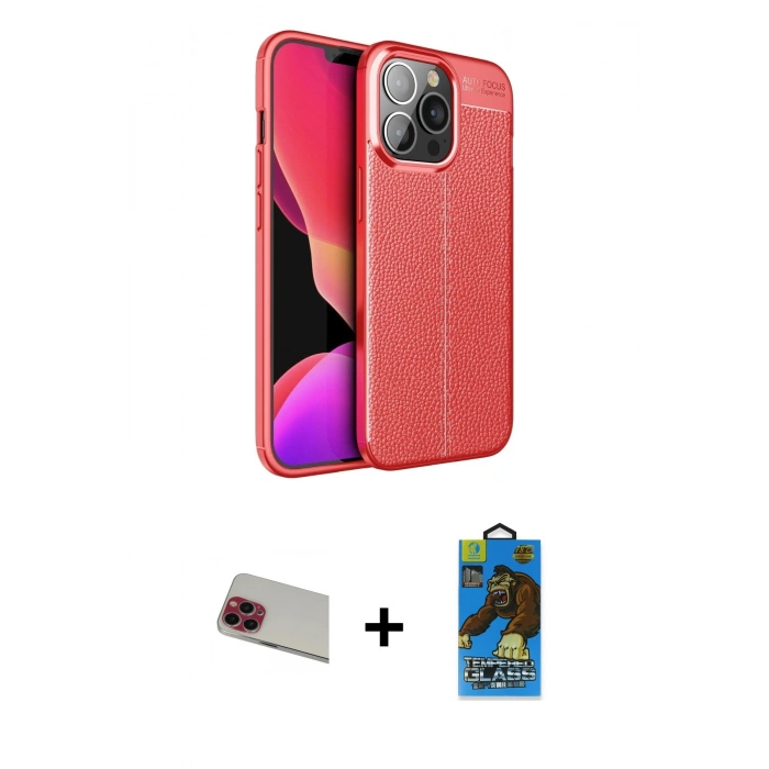 MARSİLYAN™- iPhone 13 Pro Max Kılıf Doruk Klasik Özel Seri - Siyah 18D Cam Ekran Koruyucu + Rainbow Kamera Lens Koruma Cam - KI