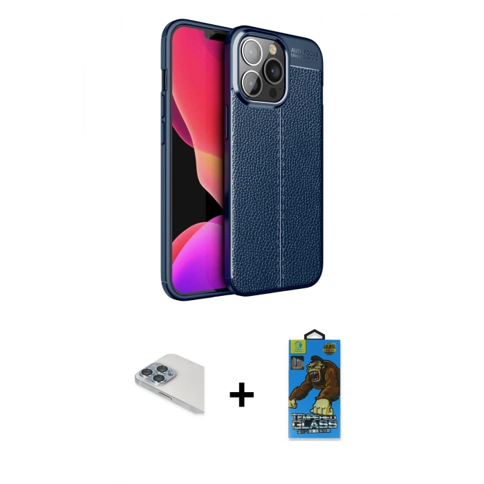 MARSİLYAN™- iPhone 13 Pro Max Kılıf Doruk Klasik Özel Seri - Siyah 18D Cam Ekran Koruyucu + Pers Alüminyum Kamera Lens - SABE