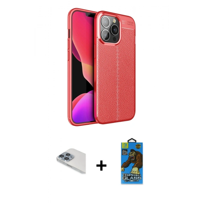 MARSİLYAN™- iPhone 13 Pro Max Kılıf Doruk Klasik Özel Seri - Siyah 18D Cam Ekran Koruyucu + Pers Alüminyum Kamera Lens - SABE