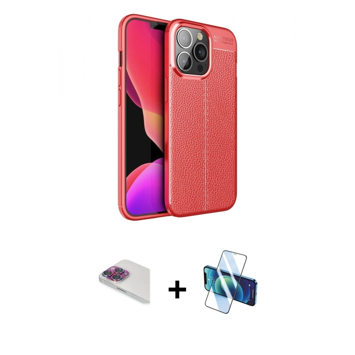 MARSİLYAN™- iPhone 13 Pro Max Kılıf Doruk Klasik Özel Seri - Siyah 3D Antistatik Cam Ekran Koruyucu + Pers Alüminyum Kamera Lens - GI