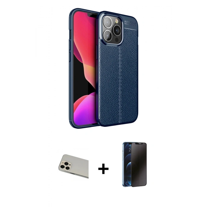 MARSİLYAN™- iPhone 13 Pro Max Kılıf Doruk Klasik Özel Seri - Siyah 3D Antistatik Hayalet Cam Ekran Koruyucu + Rainbow Kamera Lens Koruma Cam - REGD
