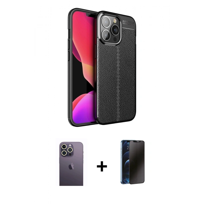 MARSİLYAN™- iPhone 13 Pro Max Kılıf Doruk Klasik Özel Seri - Siyah 3D Antistatik Hayalet Cam Ekran Koruyucu + Neon Fosforlu Kamera Lens - BZ