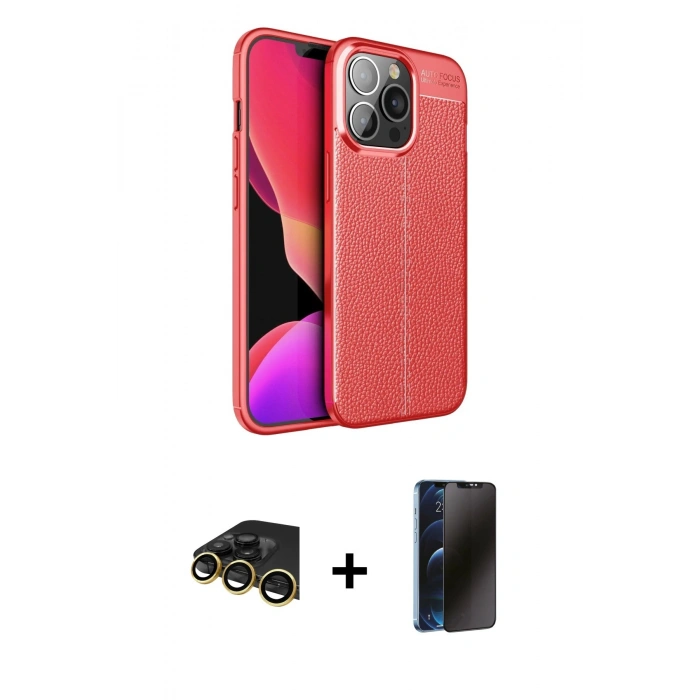 MARSİLYAN™- iPhone 13 Pro Max Kılıf Doruk Klasik Özel Seri - Siyah 3D Antistatik Hayalet Cam Ekran Koruyucu + Raze Metal Kamera Lens - GD
