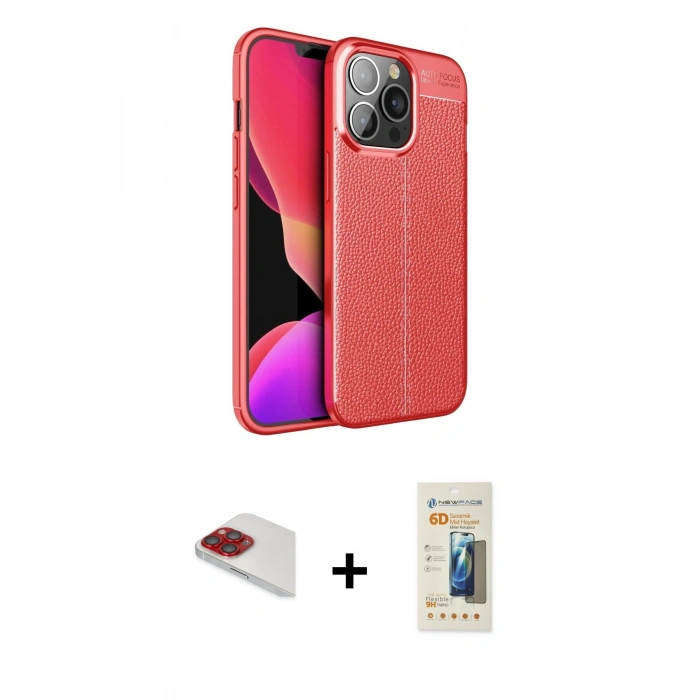 MARSİLYAN™- iPhone 13 Pro Max Kılıf Doruk Klasik Özel Seri - Siyah 6D Mat Seramik Hayalet Nano Ekran Koruyucu + Pers Alüminyum Kamera Lens - KI