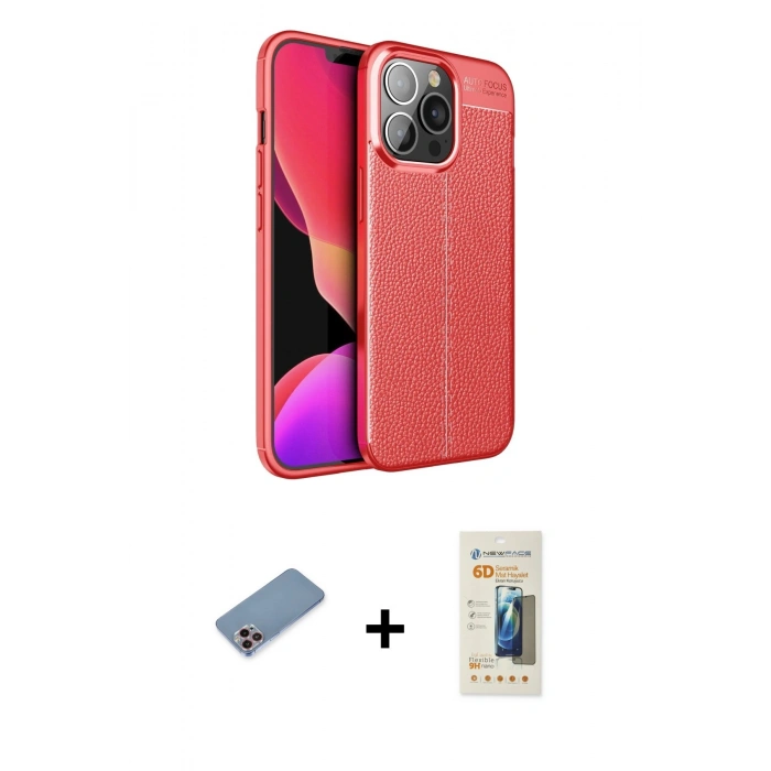 MARSİLYAN™- iPhone 13 Pro Max Kılıf Doruk Klasik Özel Seri - Siyah 6D Mat Seramik Hayalet Nano Ekran Koruyucu + Shine Kamera Lens Koruma Cam - PE
