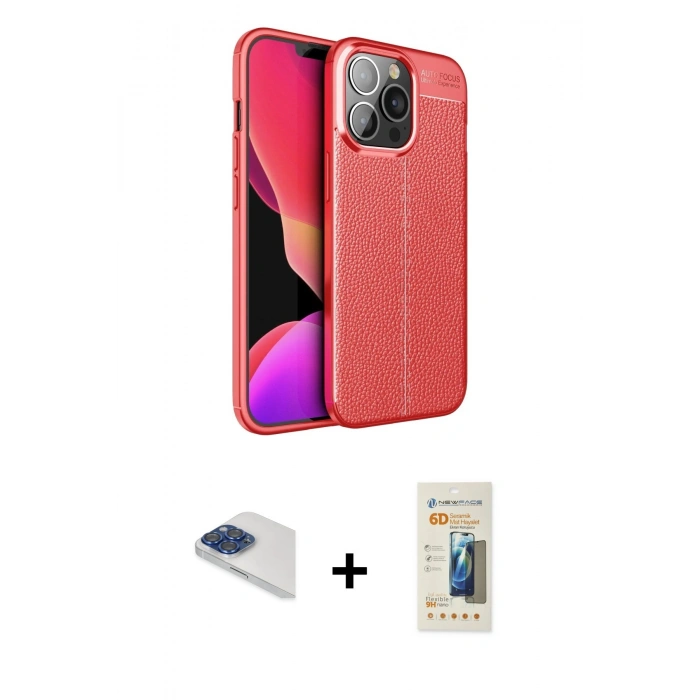 MARSİLYAN™- iPhone 13 Pro Max Kılıf Doruk Klasik Özel Seri - Siyah 6D Mat Seramik Hayalet Nano Ekran Koruyucu + Pers Alüminyum Kamera Lens - LT