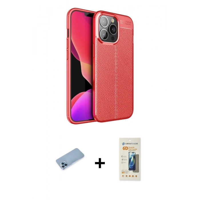 MARSİLYAN™- iPhone 13 Pro Max Kılıf Doruk Klasik Özel Seri - Siyah 6D Mat Seramik Hayalet Nano Ekran Koruyucu + Shine Kamera Lens Koruma Cam - MI