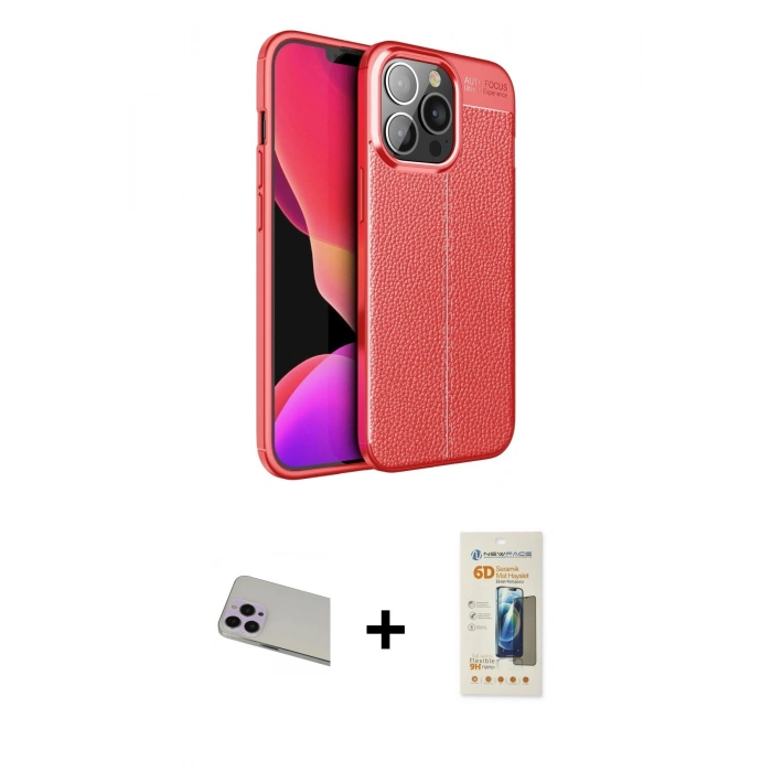 MARSİLYAN™- iPhone 13 Pro Max Kılıf Doruk Klasik Özel Seri - Siyah 6D Mat Seramik Hayalet Nano Ekran Koruyucu + Rainbow Kamera Lens Koruma Cam - MR
