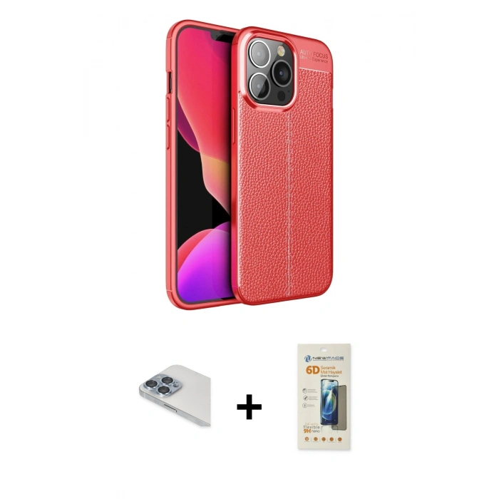 MARSİLYAN™- iPhone 13 Pro Max Kılıf Doruk Klasik Özel Seri - Siyah 6D Mat Seramik Hayalet Nano Ekran Koruyucu + Pers Alüminyum Kamera Lens - SABE