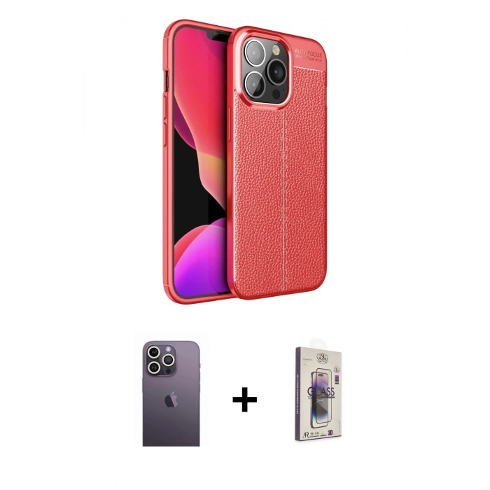 MARSİLYAN™- iPhone 13 Pro Max Kılıf Doruk Klasik Özel Seri - Siyah Bilvis 3D Cam Ekran Koruyucu + Neon Fosforlu Kamera Lens - BZ