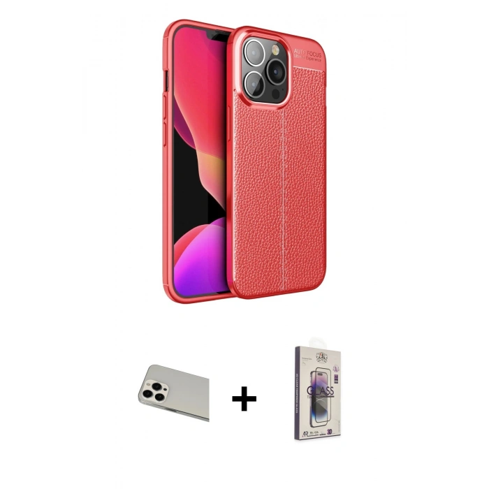MARSİLYAN™- iPhone 13 Pro Max Kılıf Doruk Klasik Özel Seri - Siyah Bilvis 3D Cam Ekran Koruyucu + Rainbow Kamera Lens Koruma Cam - BZ