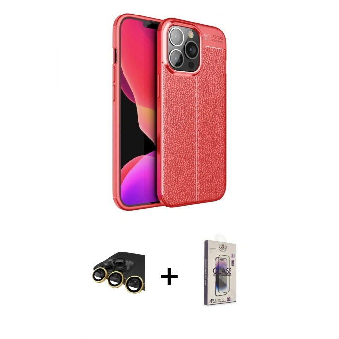 MARSİLYAN™- iPhone 13 Pro Max Kılıf Doruk Klasik Özel Seri - Siyah Bilvis 3D Cam Ekran Koruyucu + Raze Metal Kamera Lens - GD
