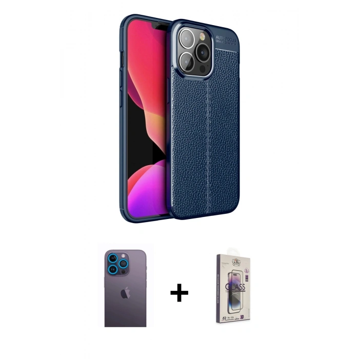 MARSİLYAN™- iPhone 13 Pro Max Kılıf Doruk Klasik Özel Seri - Siyah Bilvis 3D Cam Ekran Koruyucu + Neon Fosforlu Kamera Lens - MI