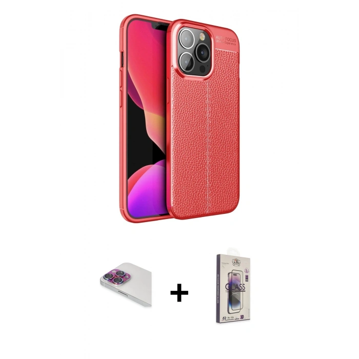 MARSİLYAN™- iPhone 13 Pro Max Kılıf Doruk Klasik Özel Seri - Siyah Bilvis 3D Cam Ekran Koruyucu + Pers Alüminyum Kamera Lens - GI