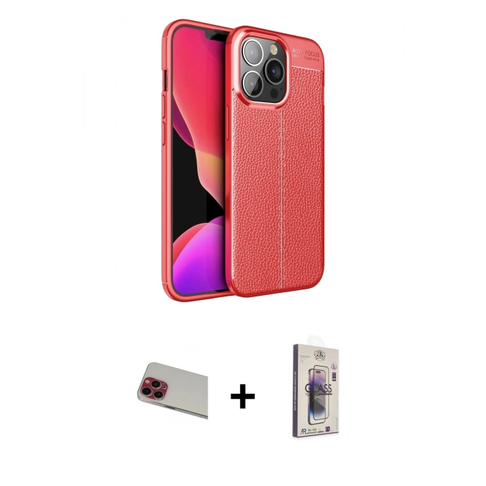 MARSİLYAN™- iPhone 13 Pro Max Kılıf Doruk Klasik Özel Seri - Siyah Bilvis 3D Cam Ekran Koruyucu + Rainbow Kamera Lens Koruma Cam - KI
