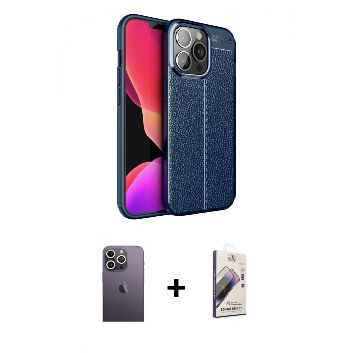 MARSİLYAN™- iPhone 13 Pro Max Kılıf Doruk Klasik Özel Seri - Siyah Bilvis 3D Mat Cam Ekran Koruyucu + Neon Fosforlu Kamera Lens - BZ