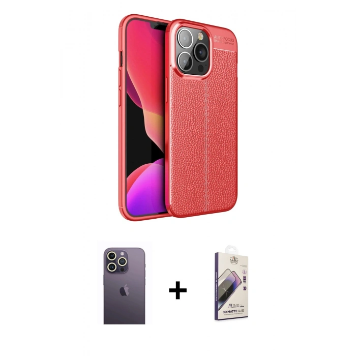 MARSİLYAN™- iPhone 13 Pro Max Kılıf Doruk Klasik Özel Seri - Siyah Bilvis 3D Mat Cam Ekran Koruyucu + Neon Fosforlu Kamera Lens - BZ