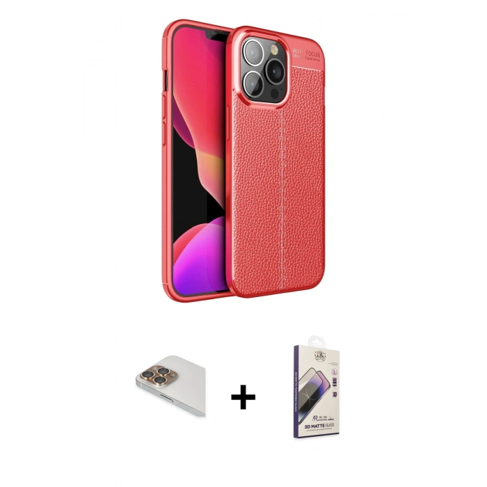 MARSİLYAN™- iPhone 13 Pro Max Kılıf Doruk Klasik Özel Seri - Siyah Bilvis 3D Mat Cam Ekran Koruyucu + Pers Alüminyum Kamera Lens - GD