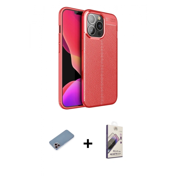 MARSİLYAN™- iPhone 13 Pro Max Kılıf Doruk Klasik Özel Seri - Siyah Bilvis 3D Mat Cam Ekran Koruyucu + Shine Kamera Lens Koruma Cam - PE