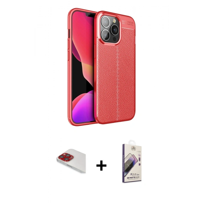MARSİLYAN™- iPhone 13 Pro Max Kılıf Doruk Klasik Özel Seri - Siyah Bilvis 3D Mat Cam Ekran Koruyucu + Pers Alüminyum Kamera Lens - KI