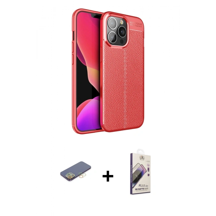 MARSİLYAN™- iPhone 13 Pro Max Kılıf Doruk Klasik Özel Seri - Siyah Bilvis 3D Mat Cam Ekran Koruyucu + Renkli Kamera Lens Koruma Cam - SI