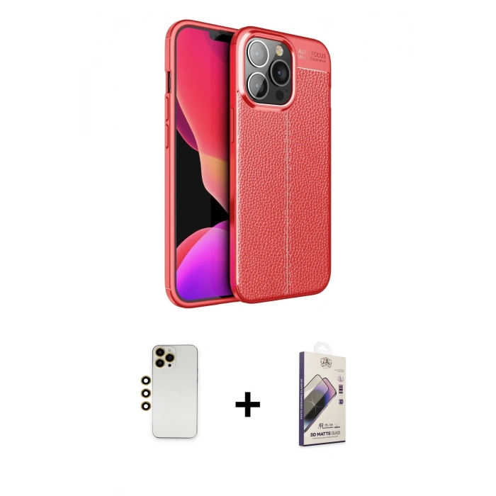 MARSİLYAN™- iPhone 13 Pro Max Kılıf Doruk Klasik Özel Seri - Siyah Bilvis 3D Mat Cam Ekran Koruyucu + Shine Kamera Lens - GD