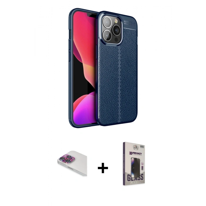 MARSİLYAN™- iPhone 13 Pro Max Kılıf Doruk Klasik Özel Seri - Siyah Bilvis Hayalet Cam Ekran Koruyucu + Pers Alüminyum Kamera Lens - GI
