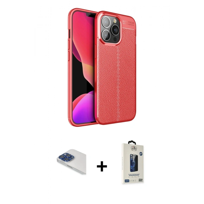 MARSİLYAN™- iPhone 13 Pro Max Kılıf Doruk Klasik Özel Seri - Siyah Bilvis Hayalet Cam Ekran Koruyucu + Pers Alüminyum Kamera Lens - LT