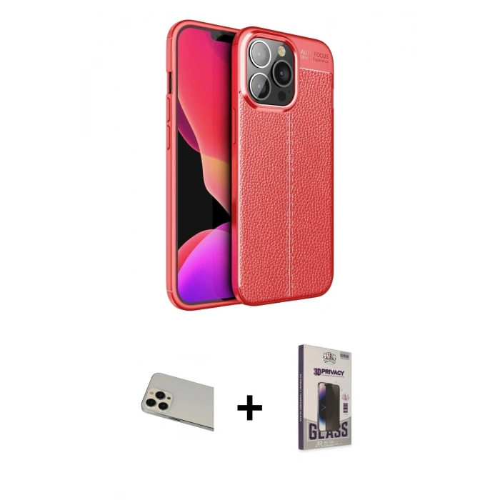 MARSİLYAN™- iPhone 13 Pro Max Kılıf Doruk Klasik Özel Seri - Siyah Bilvis Hayalet Cam Ekran Koruyucu + Rainbow Kamera Lens Koruma Cam - REGD