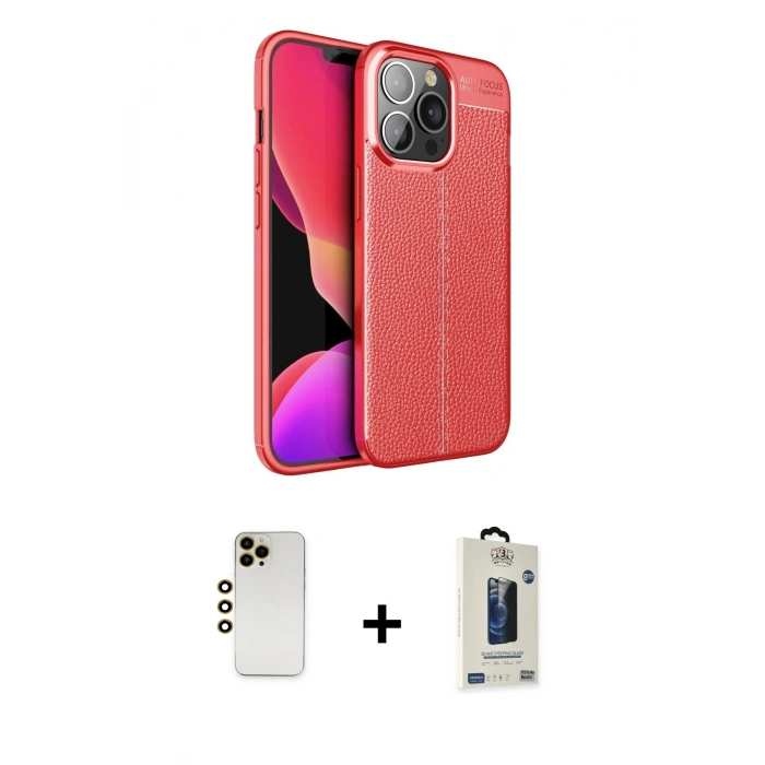 MARSİLYAN™- iPhone 13 Pro Max Kılıf Doruk Klasik Özel Seri - Siyah Bilvis Hayalet Cam Ekran Koruyucu + Shine Kamera Lens - GD