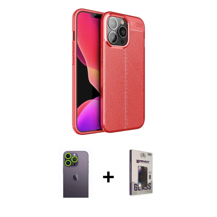 MARSİLYAN™- iPhone 13 Pro Max Kılıf Doruk Klasik Özel Seri - Siyah Bilvis Hayalet Cam Ekran Koruyucu + Neon Fosforlu Kamera Lens - YL