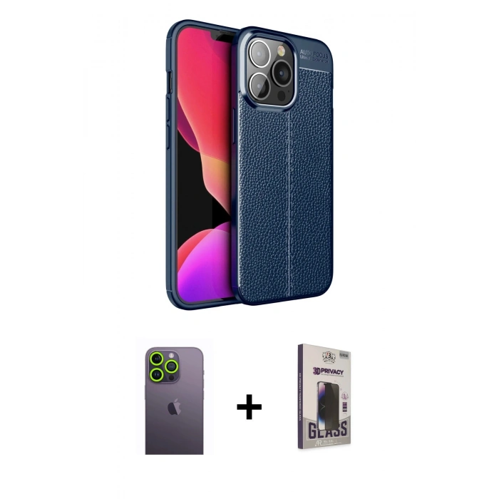MARSİLYAN™- iPhone 13 Pro Max Kılıf Doruk Klasik Özel Seri - Siyah Bilvis Hayalet Cam Ekran Koruyucu + Neon Fosforlu Kamera Lens - YL
