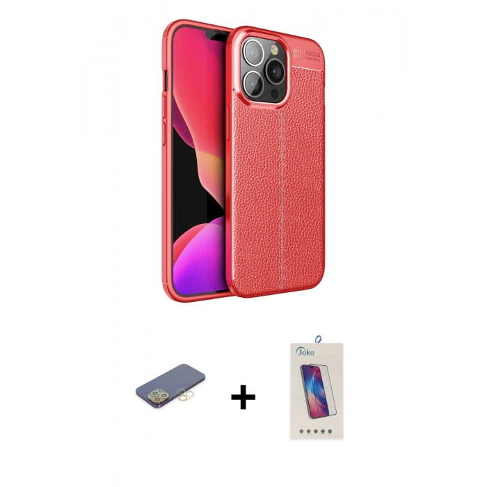 MARSİLYAN™- iPhone 13 Pro Max Kılıf Doruk Klasik Özel Seri - Siyah Joko 5D Cam + Renkli Kamera Lens Koruma Cam - SI