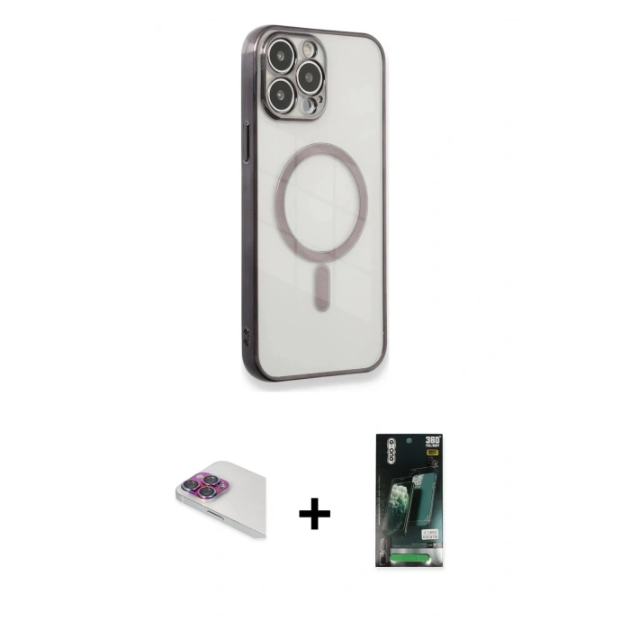 MARSİLYAN™- iPhone 13 Pro Max Kılıf Doruk Minimal - Şeffaf 360 Full Body Arka Koruyucu + Pers Alüminyum Kamera Lens - GI