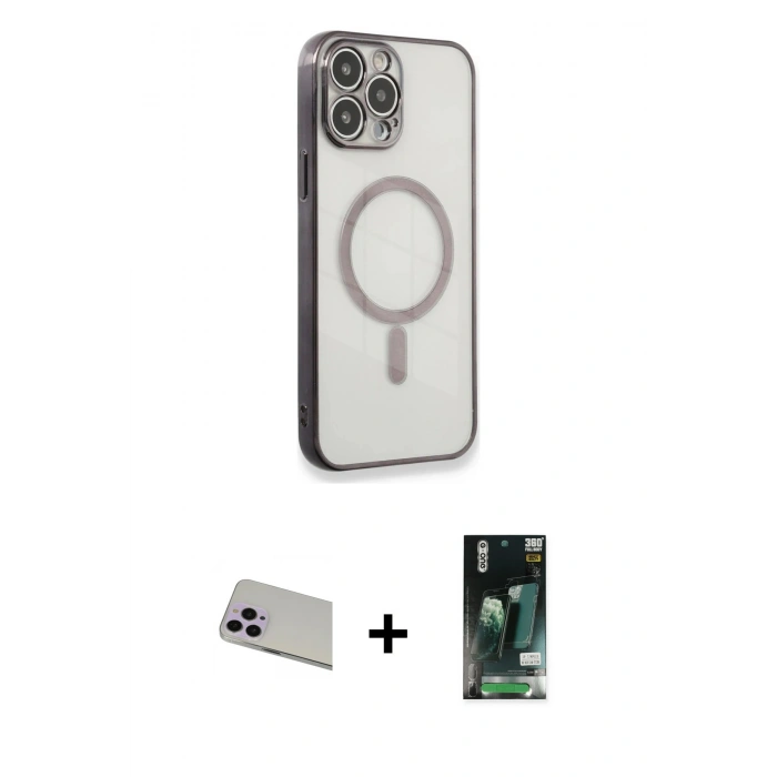 MARSİLYAN™- iPhone 13 Pro Max Kılıf Doruk Minimal - Şeffaf 360 Full Body Arka Koruyucu + Rainbow Kamera Lens Koruma Cam - MR