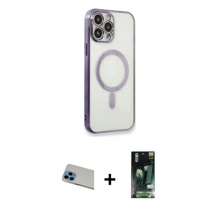 MARSİLYAN™- iPhone 13 Pro Max Kılıf Doruk Minimal - Şeffaf 360 Full Body Arka Koruyucu + Rainbow Kamera Lens Koruma Cam - MI