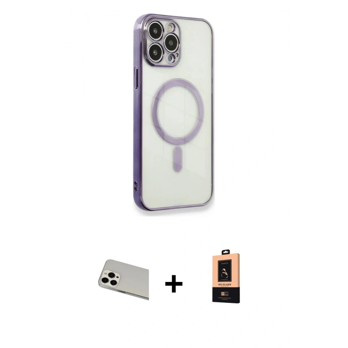 MARSİLYAN™- iPhone 13 Pro Max Kılıf Doruk Minimal - Şeffaf Maxco Cam Ekran Koruyucu + Rainbow Kamera Lens Koruma Cam - BZ