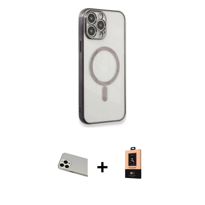 MARSİLYAN™- iPhone 13 Pro Max Kılıf Doruk Minimal - Şeffaf Maxco Cam Ekran Koruyucu + Rainbow Kamera Lens Koruma Cam - BZ