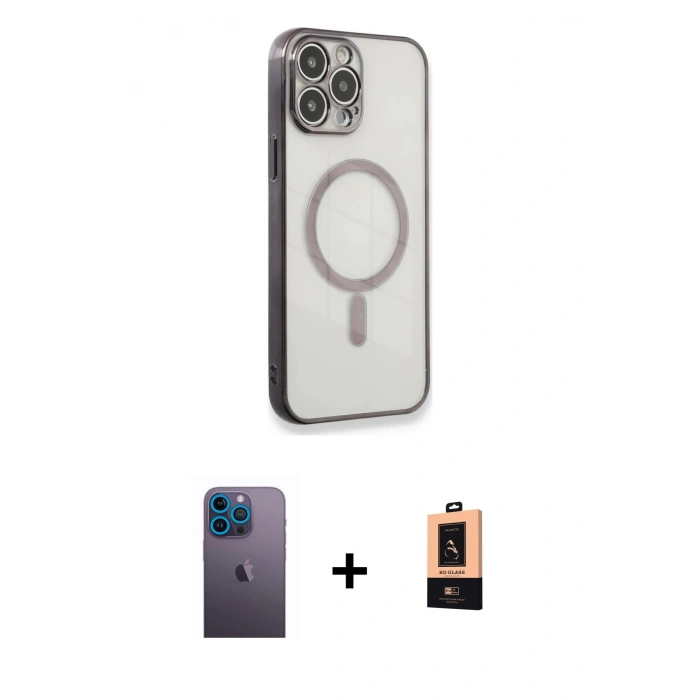 MARSİLYAN™- iPhone 13 Pro Max Kılıf Doruk Minimal - Şeffaf Maxco Cam Ekran Koruyucu + Neon Fosforlu Kamera Lens - MI