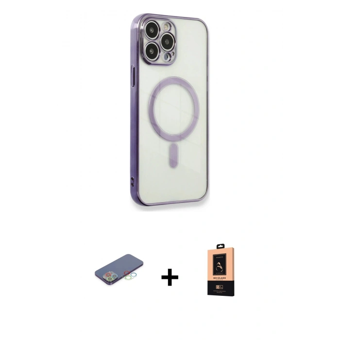 MARSİLYAN™- iPhone 13 Pro Max Kılıf Doruk Minimal - Şeffaf Maxco Cam Ekran Koruyucu + Renkli Kamera Lens Koruma Cam - MI