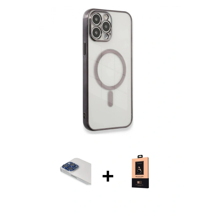 MARSİLYAN™- iPhone 13 Pro Max Kılıf Doruk Minimal - Şeffaf Maxco Cam Ekran Koruyucu + Pers Alüminyum Kamera Lens - LT