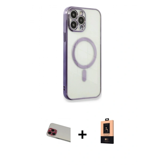 MARSİLYAN™- iPhone 13 Pro Max Kılıf Doruk Minimal - Şeffaf Maxco Cam Ekran Koruyucu + Rainbow Kamera Lens Koruma Cam - KI
