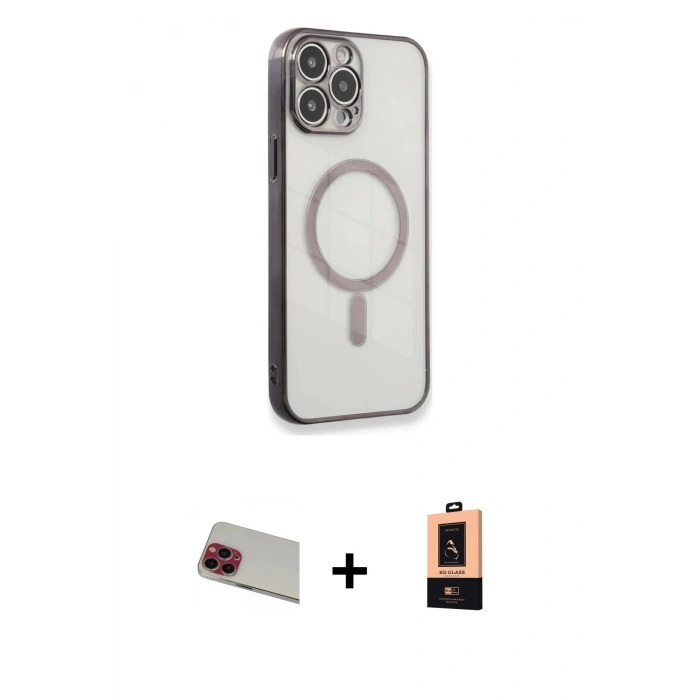 MARSİLYAN™- iPhone 13 Pro Max Kılıf Doruk Minimal - Şeffaf Maxco Cam Ekran Koruyucu + Rainbow Kamera Lens Koruma Cam - KI