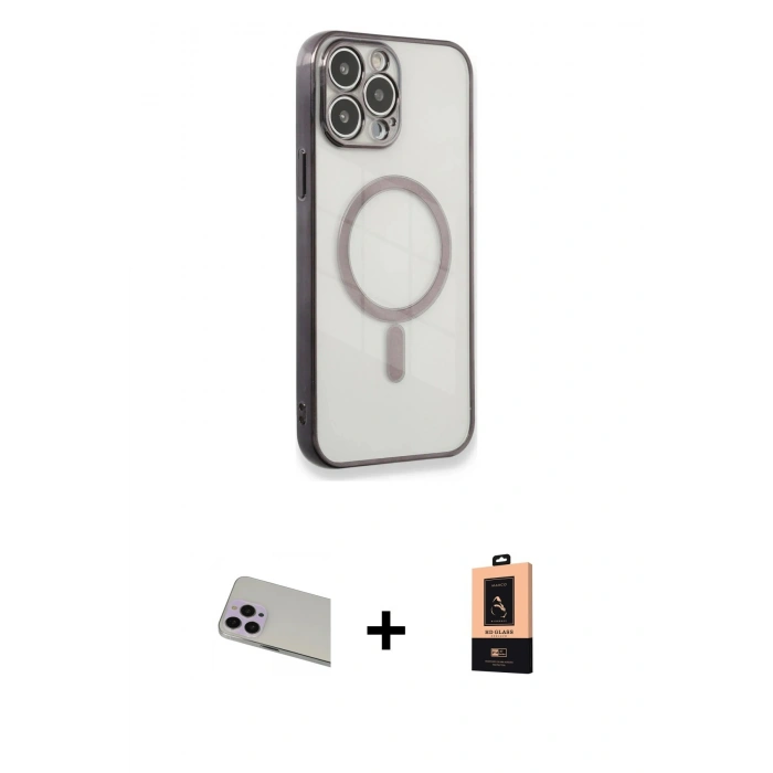 MARSİLYAN™- iPhone 13 Pro Max Kılıf Doruk Minimal - Şeffaf Maxco Cam Ekran Koruyucu + Rainbow Kamera Lens Koruma Cam - MR