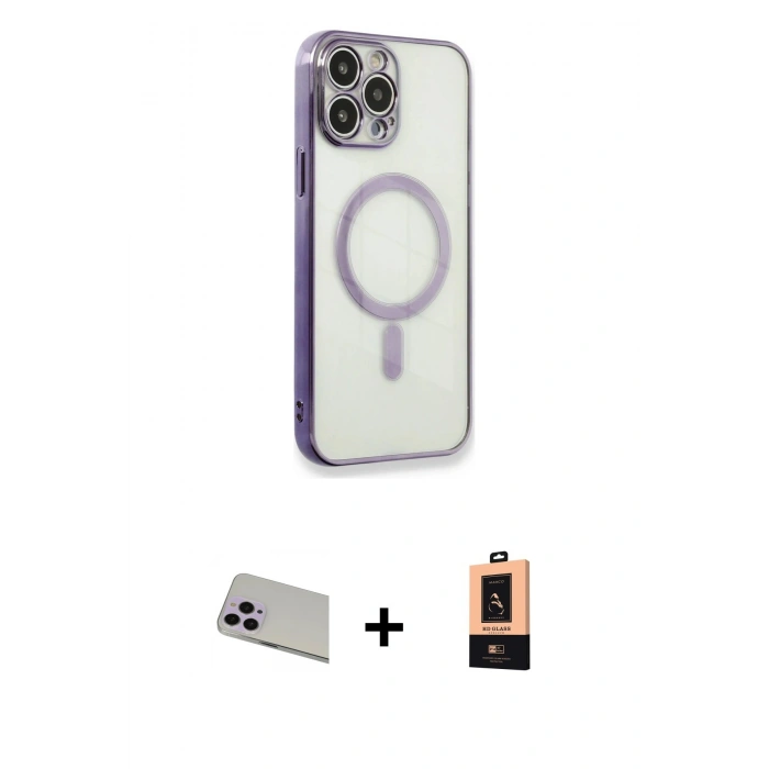 MARSİLYAN™- iPhone 13 Pro Max Kılıf Doruk Minimal - Şeffaf Maxco Cam Ekran Koruyucu + Rainbow Kamera Lens Koruma Cam - MR